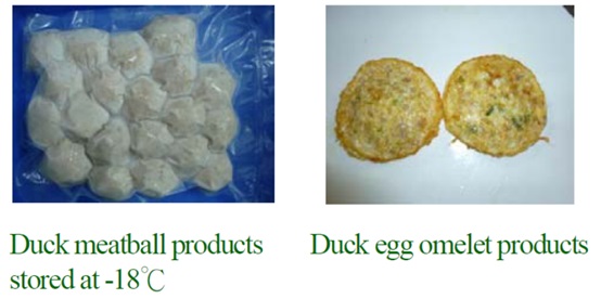 duck meatball and duck egg omelet products